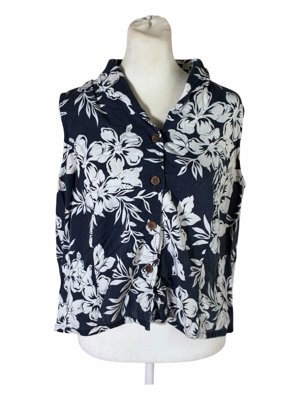 Caribbean Joe rayon floral sleeveless button front top Sz XL